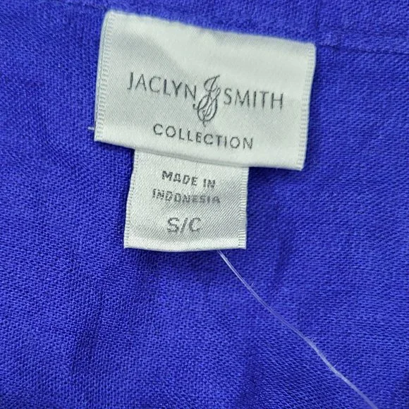 Jaclyn Smith Top Linen Blend Womens Tunic Blue Small 3/4 Sleeve Sequin Resort - Picture 12 of 12